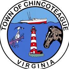 town of chincoteague logo/emblem; pony, boat, bird, lighthouse
